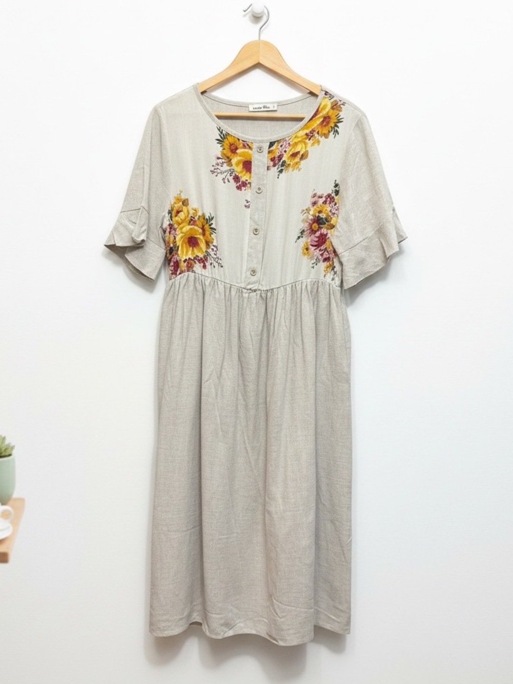 Lemon Tree Pink/Yellow Floral Neutral Prairie Cottage Cotton Dress Size S